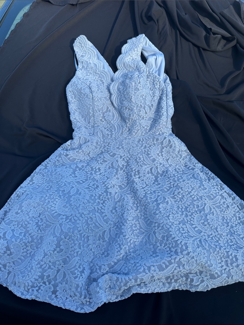 City Studio blue Lace V-Neck Fit & Flare Mini Dress
